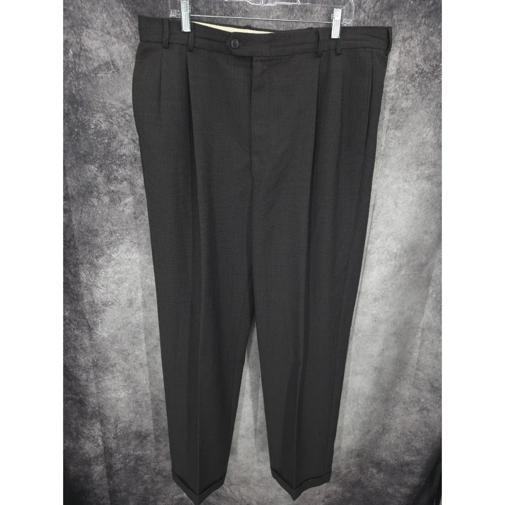 Andrew Fezza 2 Piece Suit Mens 46 L Black Houndstooth Blazer Pants 38X32‎ Wool